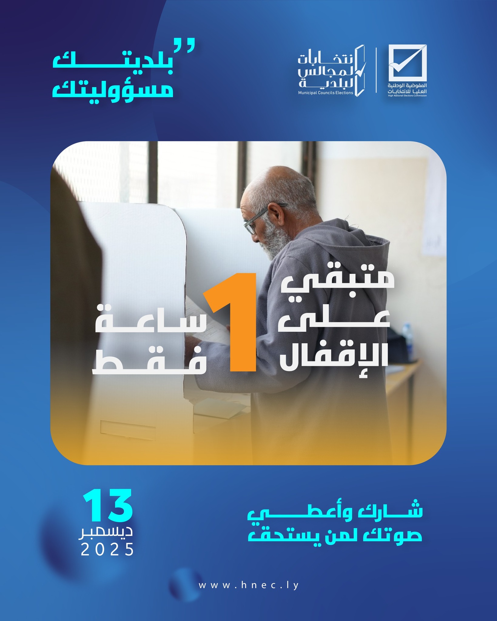 متبقي (1) ساعة واحدة فقط على قفل صناديق الاقتراع.