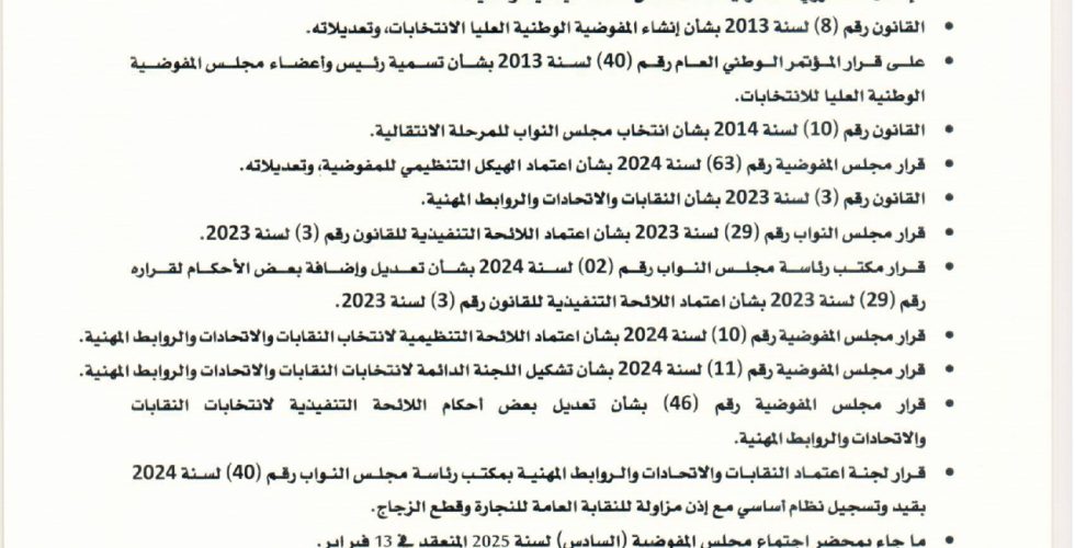 قرار رقم 53 اعتماد لائحة الإجراءات الخاصة بانتخاب النقابة العامة للنجارة وقطع الزجاج_page-0001 قرار رقم 53 اعتماد لائحة الإجراءات الخاصة بانتخاب النقابة العامة للنجارة وقطع الزجاج_page-0001